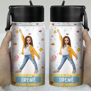 Back To School, Custom Photo, Art Design, Parents, Adorable, Photo - Cartoon Portrait - Custom Photo Cartoon Portrait Adorable Kid And Name - Personalized Kids Water Bottle