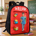 Adorable,Art Design,Back To School,Gift For Kids,Photo - Cartoon Portrait - Custom Photo Cartoon Portrait Adorable Kid Ready For School - Personalized Kids Backpack
