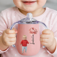 Adorable,Art Design,Back To School,Gift For Kids,Photo - Cartoon Portrait - Custom Photo Cartoon Portrait Adorable Kid With Birth Flower - Personalized Sippy Cup