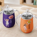 Adorable,Art Design,Back To School,Gift For Kids,Photo - Cartoon Portrait - Custom Photo Cartoon Portrait Adorable Kid With Birth Flower - Personalized Sippy Cup