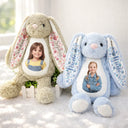 Adorable, Art Design, Gift For Kids, Photo - Cartoon Portrait - Custom Photo Cartoon Portrait Adorable Kid With Floral Ears - Personalized Soft Toy Bunny