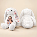 Adorable, Art Design, Gift For Kids, Photo - Cartoon Portrait - Custom Photo Cartoon Portrait Adorable Kid With Floral Ears - Personalized Soft Toy Bunny