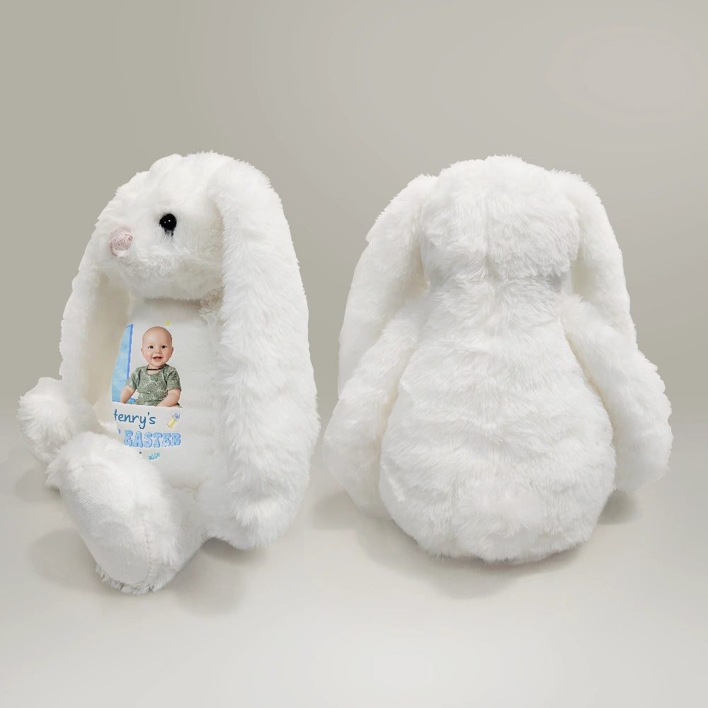 Adorable,Art Design,Gift For Kids,Photo - Cartoon Portrait - Custom Photo Cartoon Portrait Baby First Birthday Christmas Easter - Personalized Soft Toy Bunny
