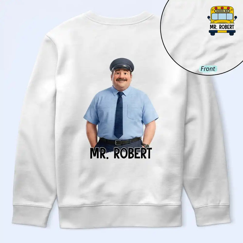 Art Design,Back To School,Proud,Photo - Cartoon Portrait - Custom Photo Cartoon Portrait Bus Driver I Love My Students - Personalized T Shirt