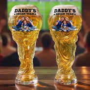 Gift For Father, Custom Photo, Art Design, Football (Soccer), Playful, Photo - Cartoon Portrait - Custom Photo Cartoon Portrait Daddy's Dream Team Soccer - Personalized Beer Glass