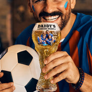 Gift For Father, Custom Photo, Art Design, Football (Soccer), Playful, Photo - Cartoon Portrait - Custom Photo Cartoon Portrait Daddy's Dream Team Soccer - Personalized Beer Glass