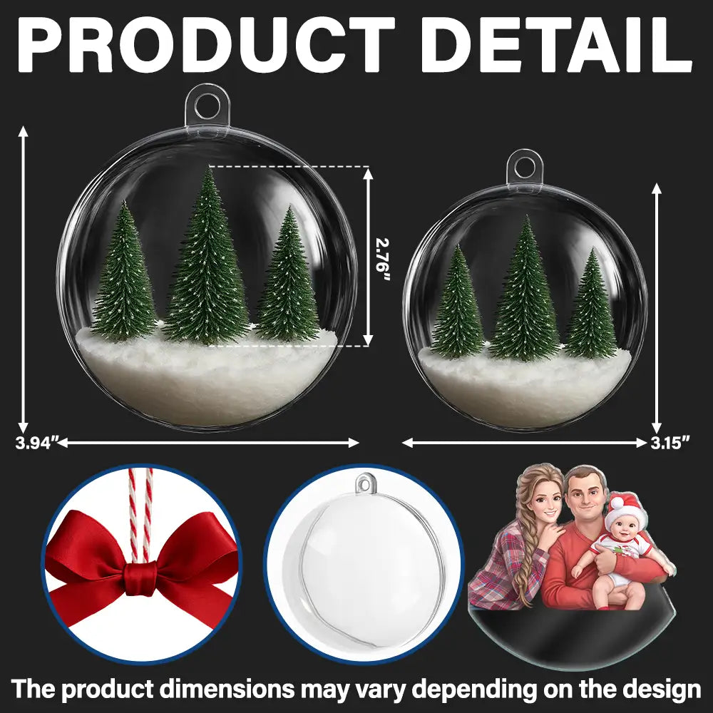 Art Design,Christmas,Family,Photo - Cartoon Portrait,Happy - Custom Photo Cartoon Portrait Family Is The Greatest Gift - Personalized 3D Acrylic Ball Ornament