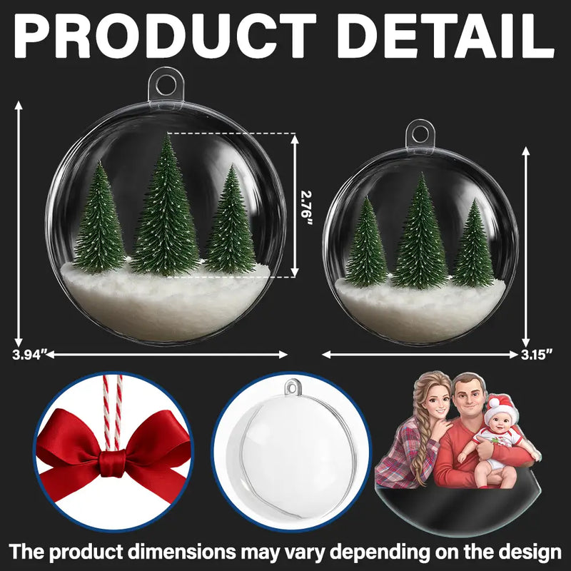 Art Design,Christmas,Family,Photo - Cartoon Portrait,Happy - Custom Photo Cartoon Portrait Family Is The Greatest Gift - Personalized 3D Acrylic Ball Ornament