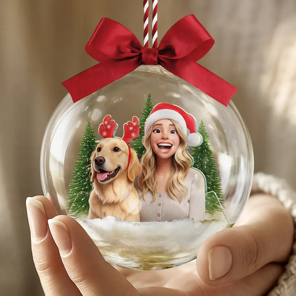 Art Design,Christmas,Family,Photo - Cartoon Portrait,Happy - Custom Photo Cartoon Portrait Family Is The Greatest Gift - Personalized 3D Acrylic Ball Ornament