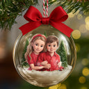 Art Design,Christmas,Family,Photo - Cartoon Portrait,Happy - Custom Photo Cartoon Portrait Family Is The Greatest Gift - Personalized 3D Acrylic Ball Ornament