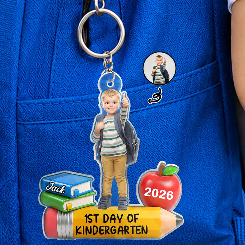 Top Market,Adorable,Art Design,Back To School,Gift For Kids,Photo - Cartoon Portrait - Custom Photo Cartoon Portrait First Day Of Kindergarten - Personalized Acrylic Keychain