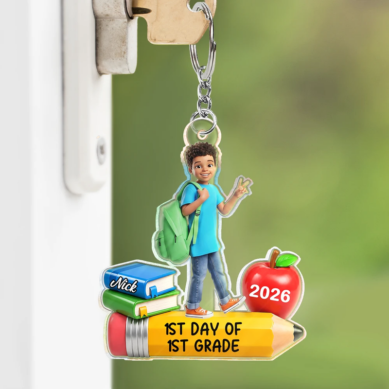 Top Market,Adorable,Art Design,Back To School,Gift For Kids,Photo - Cartoon Portrait - Custom Photo Cartoon Portrait First Day Of Kindergarten - Personalized Acrylic Keychain