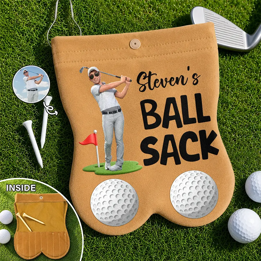 Custom Photo Cartoon Portrait Golf Lovers Ball Sack - Personalized Golf Ball Sacks