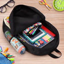 Adorable,Art Design,Back To School,Gift For Kids,Photo - Cartoon Portrait - Custom Photo Cartoon Portrait Happy Kid With School Supplies - Personalized Kids Backpack