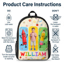 Adorable,Art Design,Back To School,Gift For Kids,Photo - Cartoon Portrait - Custom Photo Cartoon Portrait Happy Kid With School Supplies - Personalized Kids Backpack