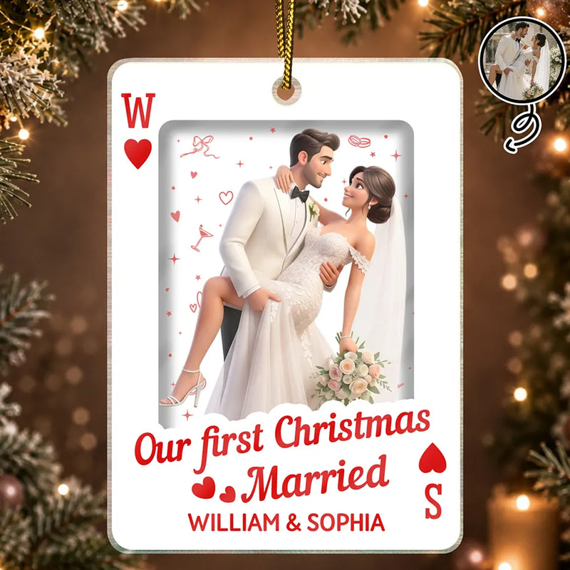Art Design, Christmas, Romantic, Gift For Couples, Photo - Cartoon Portrait - Custom Photo Cartoon Portrait How Lucky Are We Playing Card - Personalized Custom Shaped Acrylic Ornament