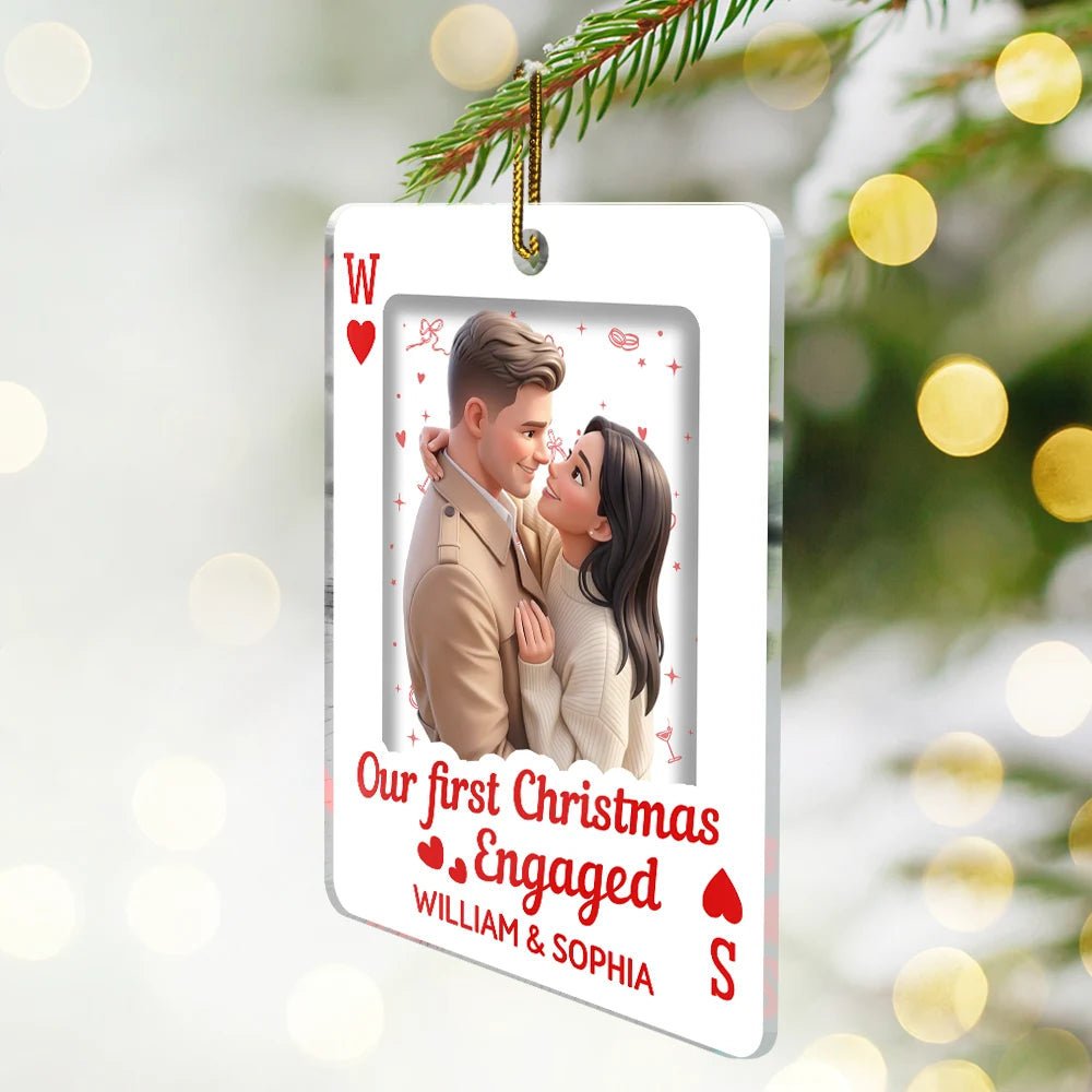 Art Design, Christmas, Romantic, Gift For Couples, Photo - Cartoon Portrait - Custom Photo Cartoon Portrait How Lucky Are We Playing Card - Personalized Custom Shaped Acrylic Ornament