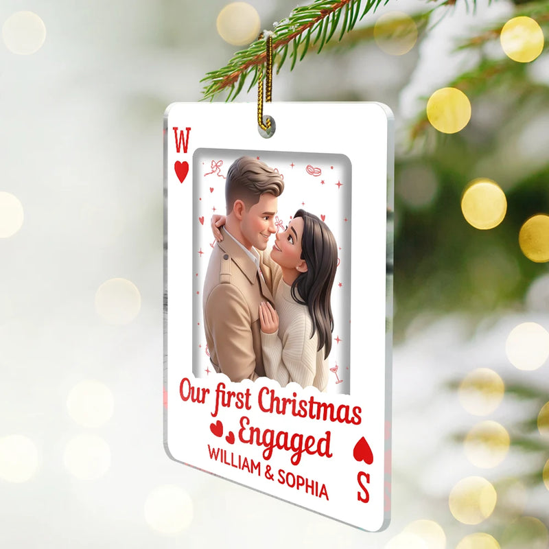 Art Design, Christmas, Romantic, Gift For Couples, Photo - Cartoon Portrait - Custom Photo Cartoon Portrait How Lucky Are We Playing Card - Personalized Custom Shaped Acrylic Ornament