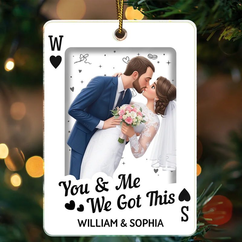Art Design, Christmas, Romantic, Gift For Couples, Photo - Cartoon Portrait - Custom Photo Cartoon Portrait How Lucky Are We Playing Card - Personalized Custom Shaped Acrylic Ornament