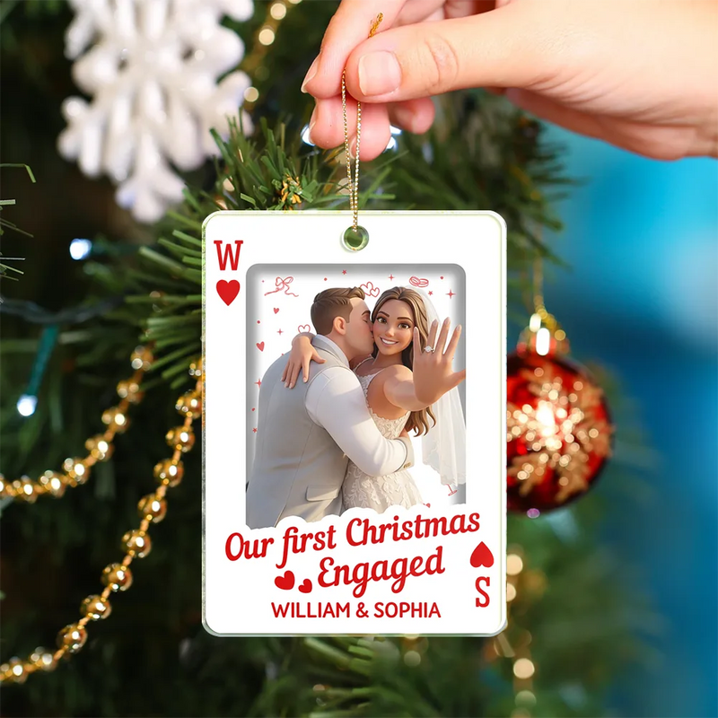 Art Design, Christmas, Romantic, Gift For Couples, Photo - Cartoon Portrait - Custom Photo Cartoon Portrait How Lucky Are We Playing Card - Personalized Custom Shaped Acrylic Ornament