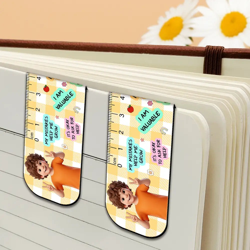 Adorable,Art Design,Back To School,Reading,Gift For Kids,Photo - Cartoon Portrait - Custom Photo Cartoon Portrait Kid Affirmation Ruler - Personalized Custom Shaped Magnetic Bookmark Clip