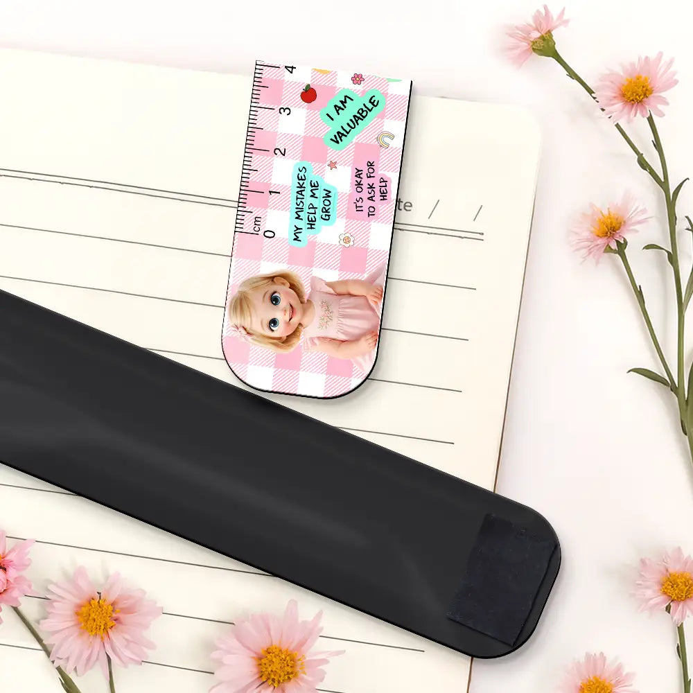 Adorable,Art Design,Back To School,Reading,Gift For Kids,Photo - Cartoon Portrait - Custom Photo Cartoon Portrait Kid Affirmation Ruler - Personalized Custom Shaped Magnetic Bookmark Clip