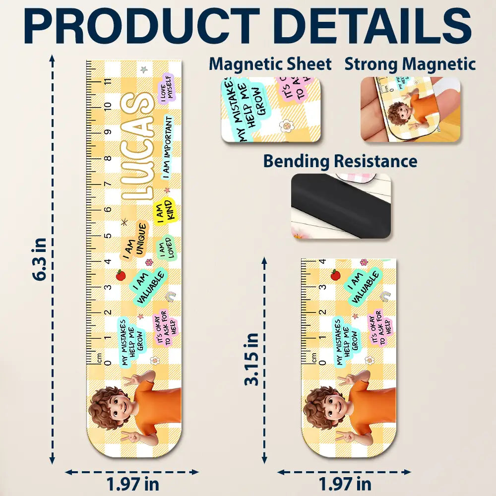 Adorable,Art Design,Back To School,Reading,Gift For Kids,Photo - Cartoon Portrait - Custom Photo Cartoon Portrait Kid Affirmation Ruler - Personalized Custom Shaped Magnetic Bookmark Clip