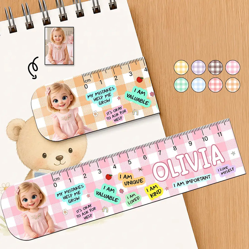 Adorable,Art Design,Back To School,Reading,Gift For Kids,Photo - Cartoon Portrait - Custom Photo Cartoon Portrait Kid Affirmation Ruler - Personalized Custom Shaped Magnetic Bookmark Clip