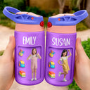 Adorable,Art Design,Back To School,Gift For Kids,Photo - Cartoon Portrait - Custom Photo Cartoon Portrait Kid Getting Ready For School - Personalized Insulated Water Bottle With Straw