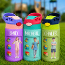 Adorable,Art Design,Back To School,Gift For Kids,Photo - Cartoon Portrait - Custom Photo Cartoon Portrait Kid Getting Ready For School - Personalized Insulated Water Bottle With Straw