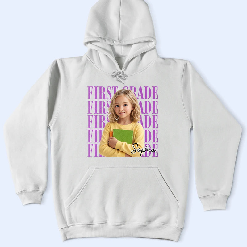 Adorable,Art Design,Back To School,Gift For Kids,Photo - Cartoon Portrait - Custom Photo Cartoon Portrait Kid Ready For School Kindergarten First Grade - Personalized T Shirt