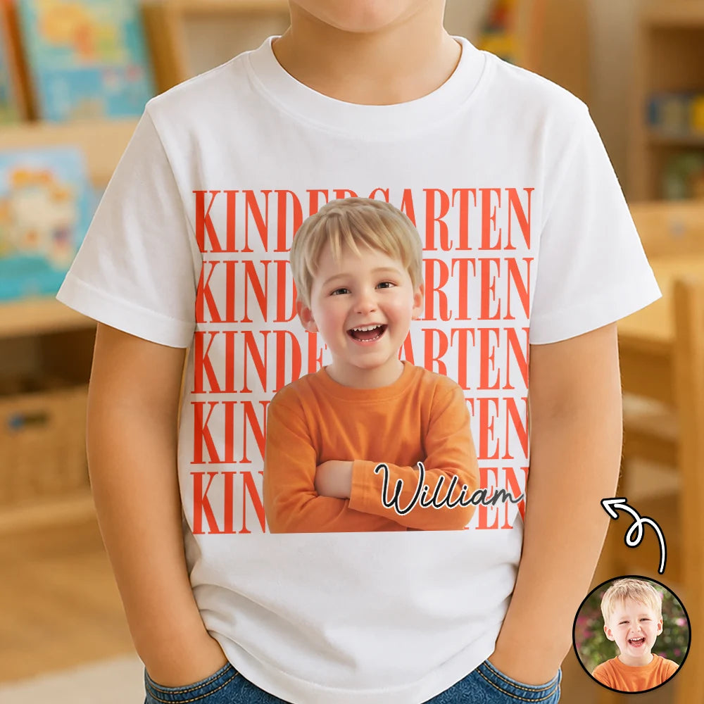 Custom Photo Cartoon Portrait Kid Ready For School Kindergarten First Grade - Personalized T Shirt