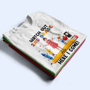Adorable,Art Design,Back To School,Gift For Kids,Photo - Cartoon Portrait - Custom Photo Cartoon Portrait Kid Watch Out Kindergarten Here I Come - Personalized T Shirt