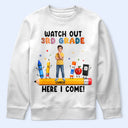 Adorable,Art Design,Back To School,Gift For Kids,Photo - Cartoon Portrait - Custom Photo Cartoon Portrait Kid Watch Out Kindergarten Here I Come - Personalized T Shirt