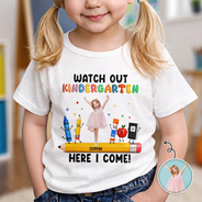Adorable,Art Design,Back To School,Gift For Kids,Photo - Cartoon Portrait - Custom Photo Cartoon Portrait Kid Watch Out Kindergarten Here I Come - Personalized T Shirt