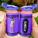 Adorable,Art Design,Back To School,Gift For Kids,Photo - Cartoon Portrait - Custom Photo Cartoon Portrait Kid With Colorful Crayons - Personalized Insulated Water Bottle With Straw