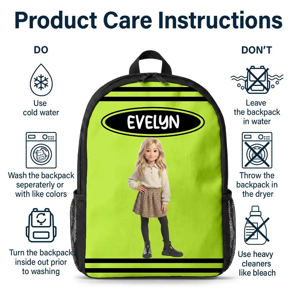 Adorable,Art Design,Back To School,Gift For Kids,Photo - Cartoon Portrait - Custom Photo Cartoon Portrait Kid With Colorful Crayons - Personalized Kids Backpack