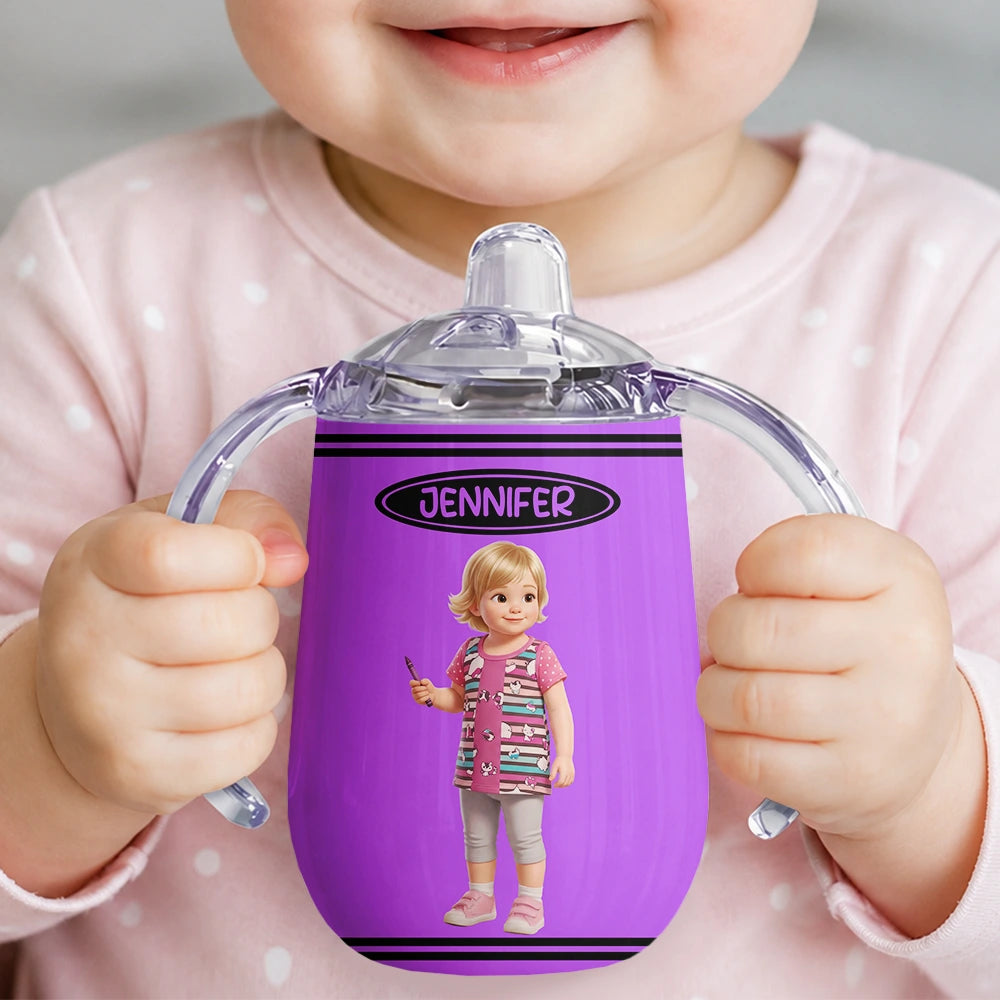 Adorable, Art Design, Gift For Kids, Photo - Cartoon Portrait - Custom Photo Cartoon Portrait Kid With Colorful Crayons - Personalized Sippy Cup