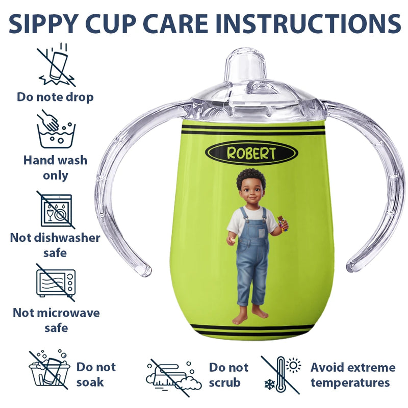 Adorable, Art Design, Gift For Kids, Photo - Cartoon Portrait - Custom Photo Cartoon Portrait Kid With Colorful Crayons - Personalized Sippy Cup