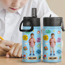 Adorable,Art Design,Back To School,Gift For Kids,Photo - Cartoon Portrait - Custom Photo Cartoon Portrait Kids Ready To Shine - Personalized Kids Water Bottle