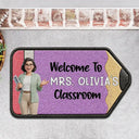 Art Design,Teacher,Inspirational,Back To School,Photo - Cartoon Portrait - Custom Photo Cartoon Portrait Pencil Shape Welcome To Classroom - Personalized Custom Shaped Doormat