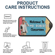 Art Design,Teacher,Inspirational,Back To School,Photo - Cartoon Portrait - Custom Photo Cartoon Portrait Pencil Shape Welcome To Classroom - Personalized Custom Shaped Doormat