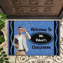 Art Design,Teacher,Inspirational,Back To School,Photo - Cartoon Portrait - Custom Photo Cartoon Portrait Teacher Classroom Glitter Effect - Personalized Doormat