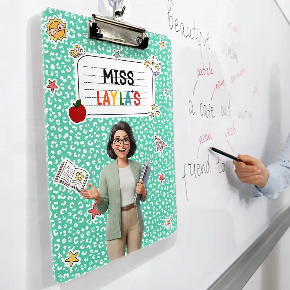 Art Design,Teacher,Confident,Back To School,Photo - Cartoon Portrait - Custom Photo Cartoon Portrait Teacher Composition Notebook - Personalized Acrylic Clipboard