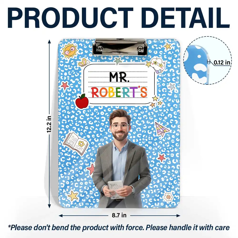 Art Design,Teacher,Confident,Back To School,Photo - Cartoon Portrait - Custom Photo Cartoon Portrait Teacher Composition Notebook - Personalized Acrylic Clipboard