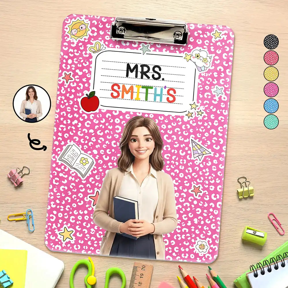 Custom Photo Cartoon Portrait Teacher Composition Notebook - Personalized Acrylic Clipboard