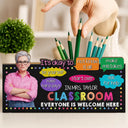 Art Design,Teacher,Inspirational,Back To School,Photo - Cartoon Portrait - Custom Photo Cartoon Portrait Teacher Everyone Is Welcome Here - Personalized Wooden Pen Pencil Holder