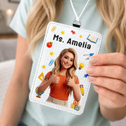 Art Design,Teacher,Confident,Back To School,Photo - Cartoon Portrait - Custom Photo Cartoon Portrait Teacher Ready For School - Personalized Badge Holder