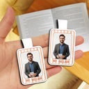 Grateful,Art Design,Teacher,Back To School,Reading,Photo - Cartoon Portrait - Custom Photo Cartoon Portrait Teacher Striped Pattern - Personalized Custom Shaped Magnetic Bookmark Clip