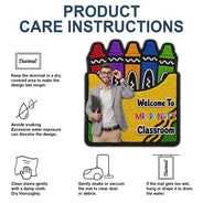 Top Market, Art Design, Teacher, Inspirational, Back To School, Photo - Cartoon Portrait, Alternating Color Text - Custom Photo Cartoon Portrait Teacher Welcome To Classroom Faux Yarn Pattern Crayon Box - Personalized Custom Shaped Doormat